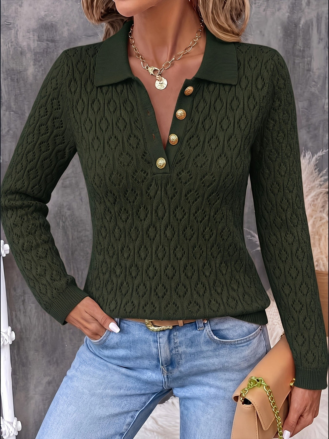 Avenya – offen gestrickter Polopullover