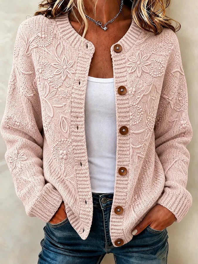 Solira – Ahornblattdruck-Feinstrick-Cardigan