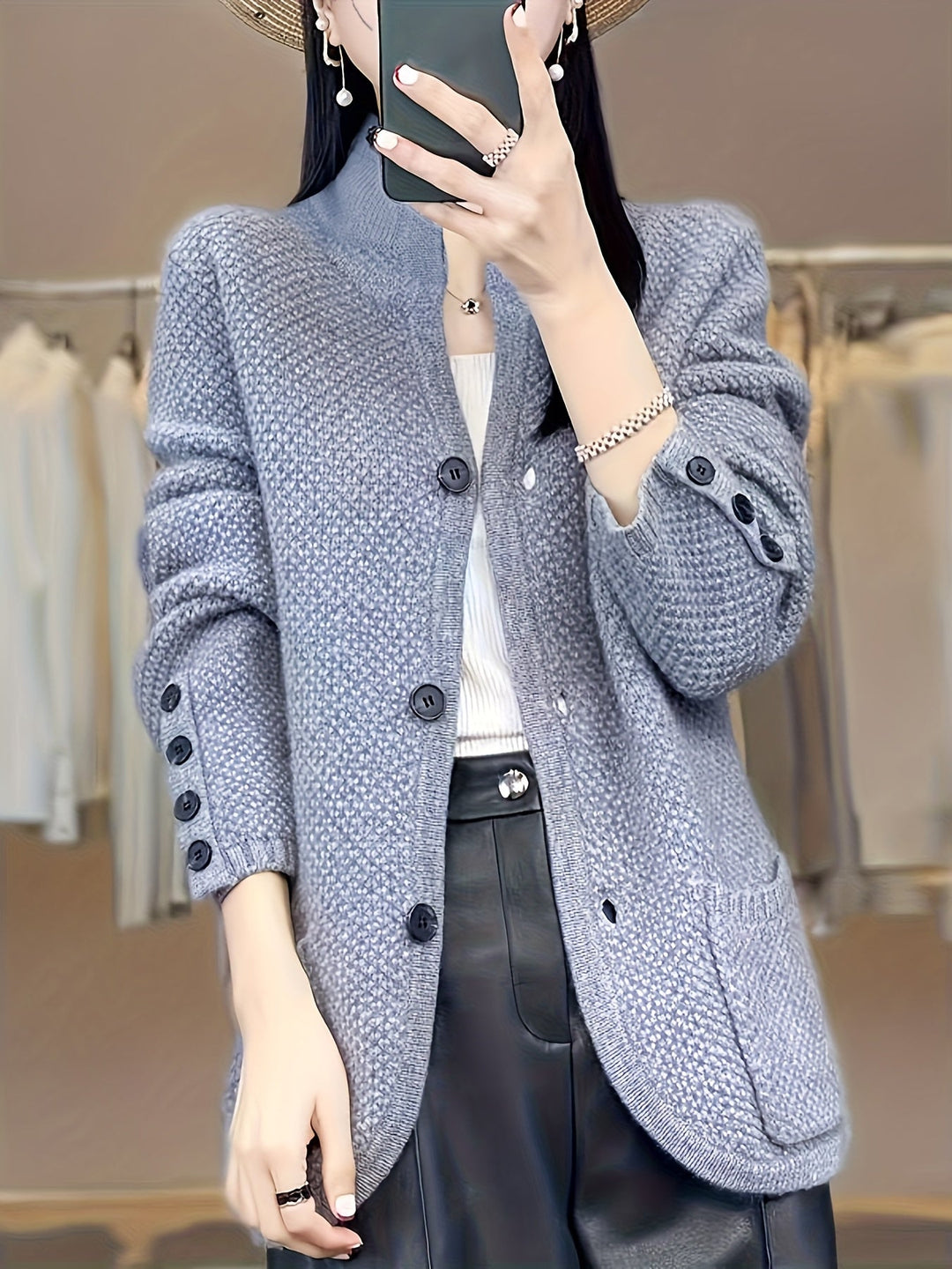 Vesara – Hochkragen-Strickjacke