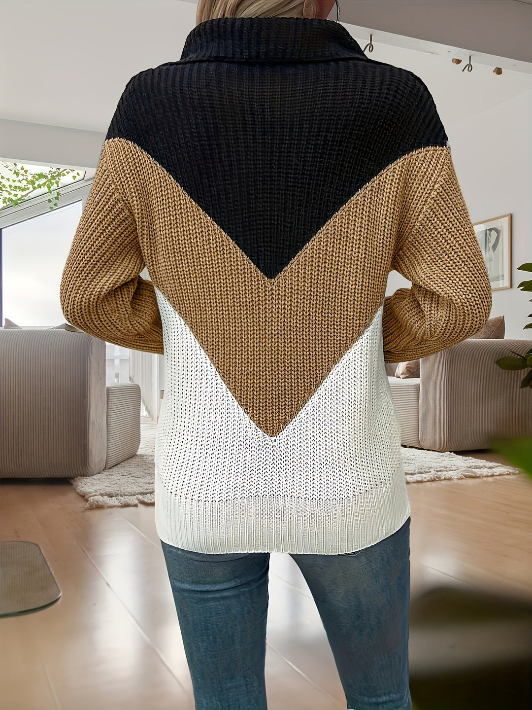 Velira – Farbblock-Strickpullover mit Reißverschlusskragen