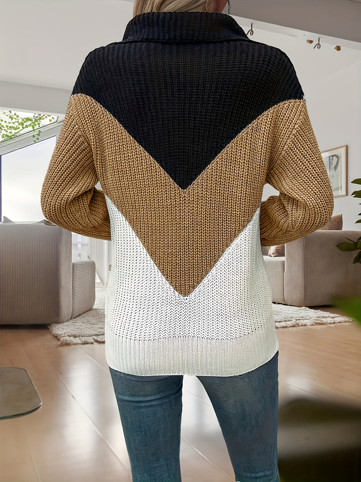 Velira – Farbblock-Strickpullover mit Reißverschlusskragen