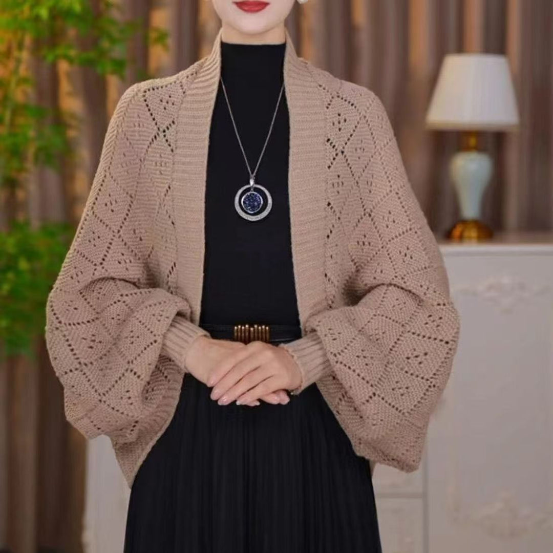 Eryla – Ajourstrick Schalkragen-Strickjacke
