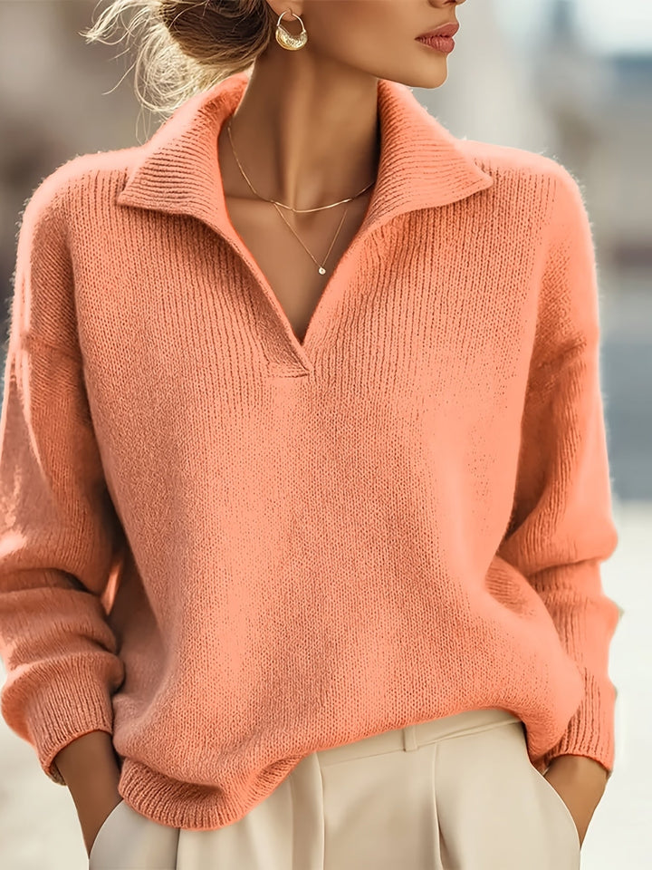 Rilena – V-Ausschnitt Rippstrick-Polopullover