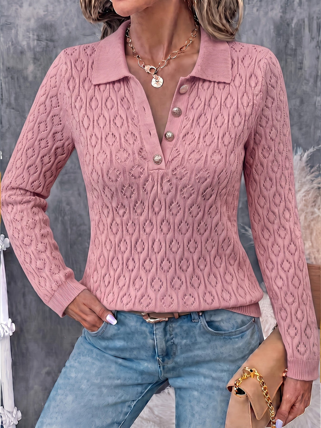 Avenya – offen gestrickter Polopullover
