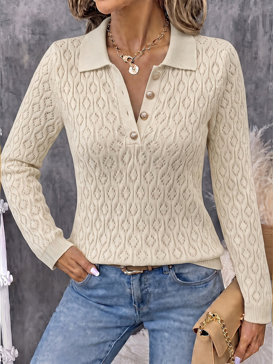 Avenya – offen gestrickter Polopullover