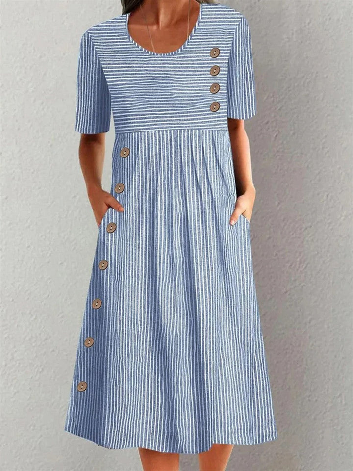 Mevara – Gestreiftes gewebtes Sommerkleid