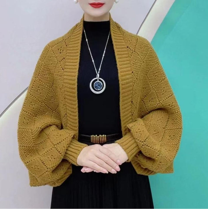Eryla – Ajourstrick Schalkragen-Strickjacke