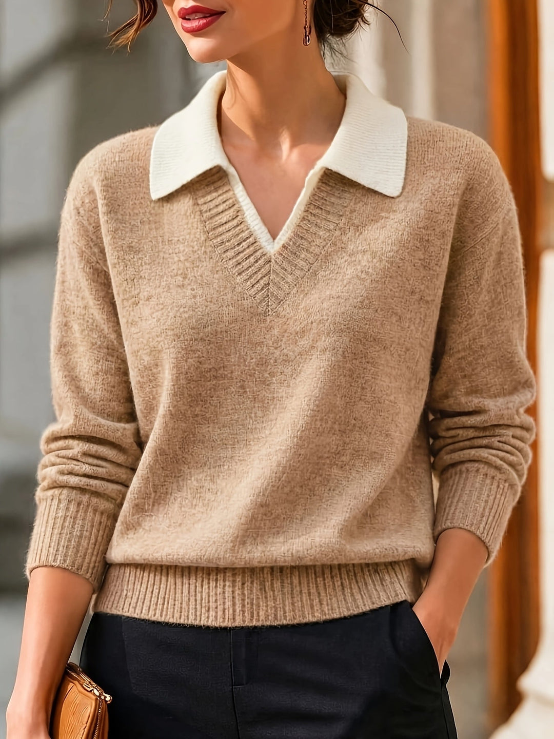Cirelle – Pullover mit doppeltem Kontrastkragen