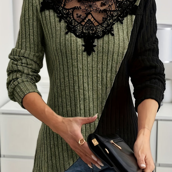 Rilena – Kontrast-Spitzen-Patchwork-Strickpullover