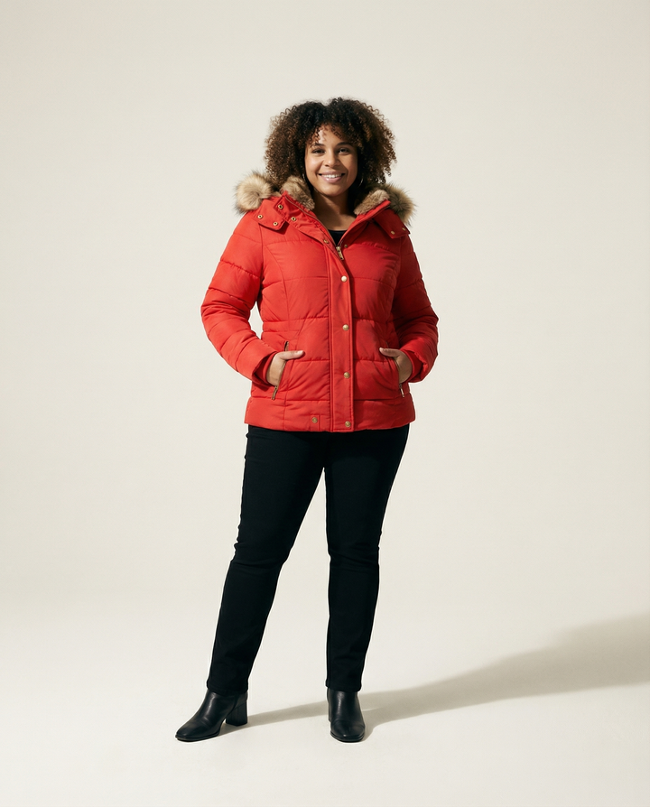Zip-Off Hood Fur-Lined Coat