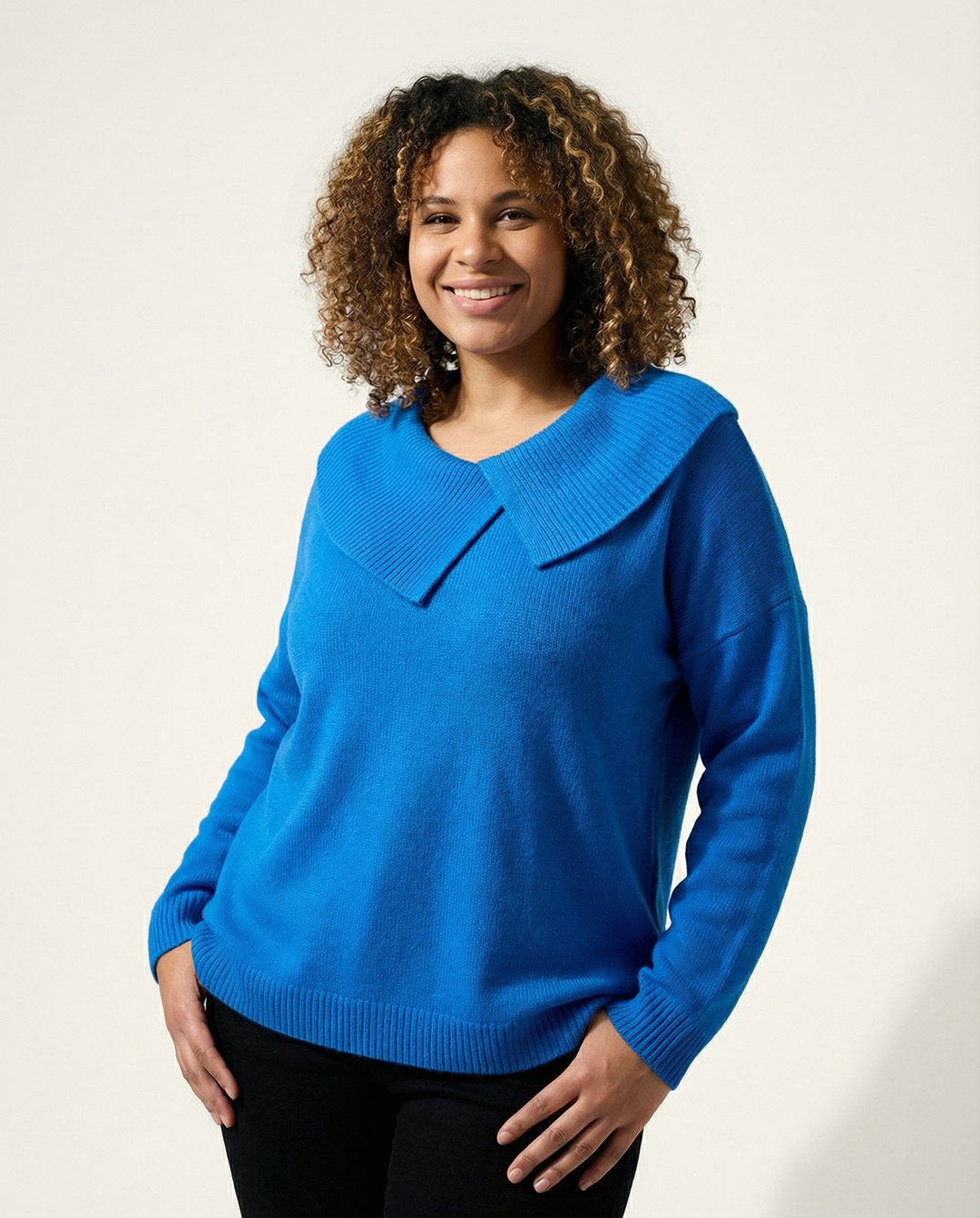 Pleated Neckline Wool-Blend Sweater