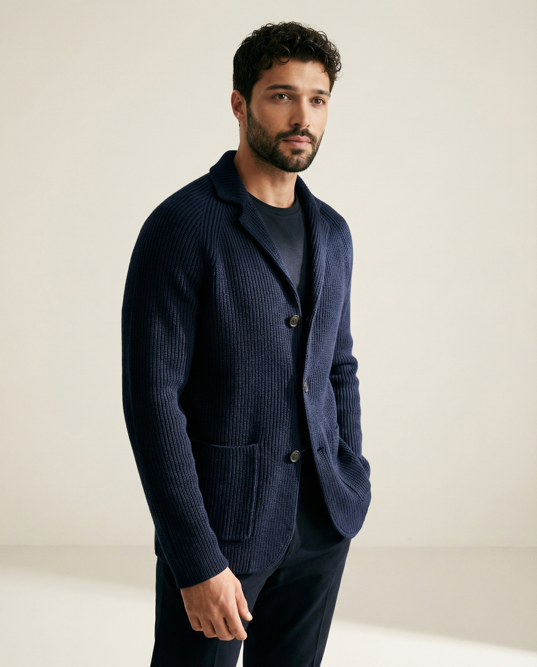 Shawl Collar Rib Knit Cardigan