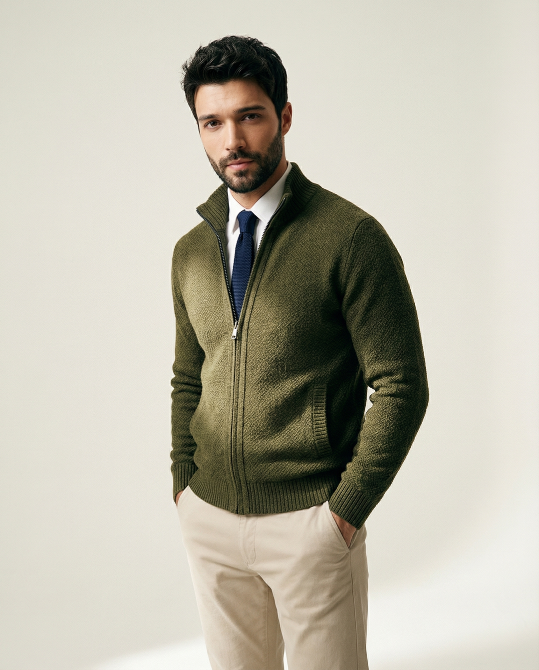Fitted Merino-Cotton Cardigan