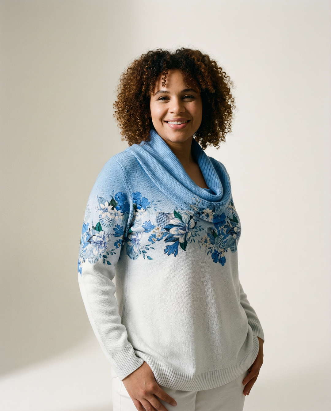 Draped Neck Merino-Cashmere Blend Sweater