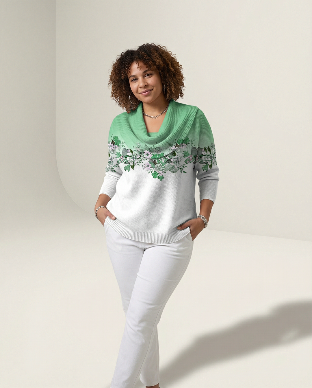 Draped Neck Merino-Cashmere Blend Sweater