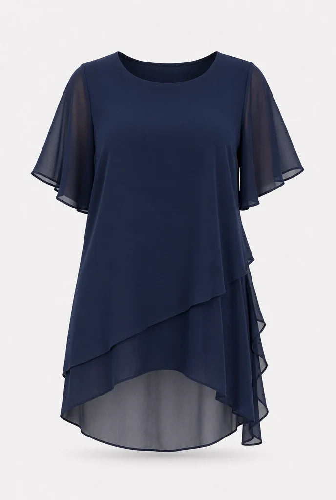 Sivela - Asymmetric Overlay Chiffon Palazzo Set