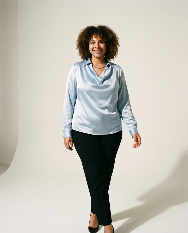 Draped-Neck Satin Blouse