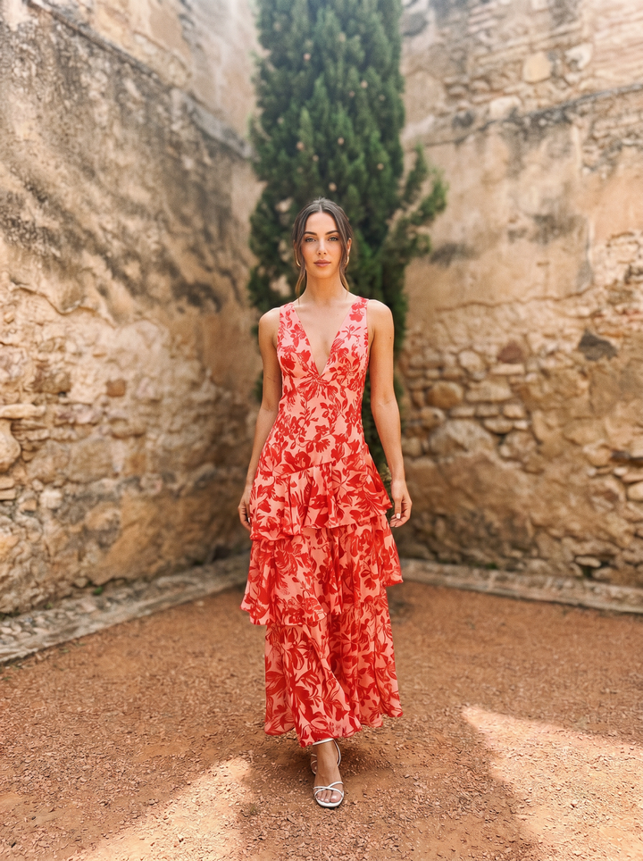 Luniva – V-Ausschnitt-Blumenmusterkleid