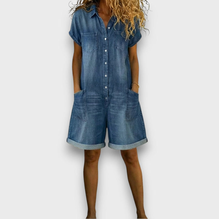 Navira – Latzhose in Denim-Optik mit Brustlatz