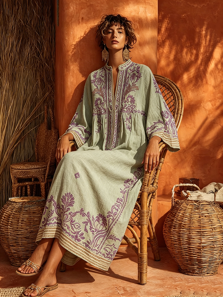 Reniva – Floral besticktes Maxikleid