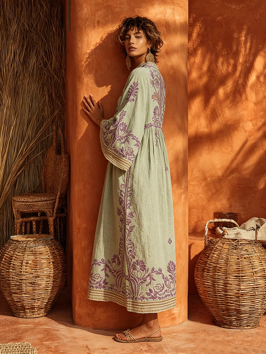 Reniva – Floral besticktes Maxikleid