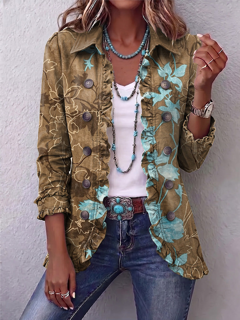 Reniva – Jacke mit Rüschensaum und floralem Ombre-Muster