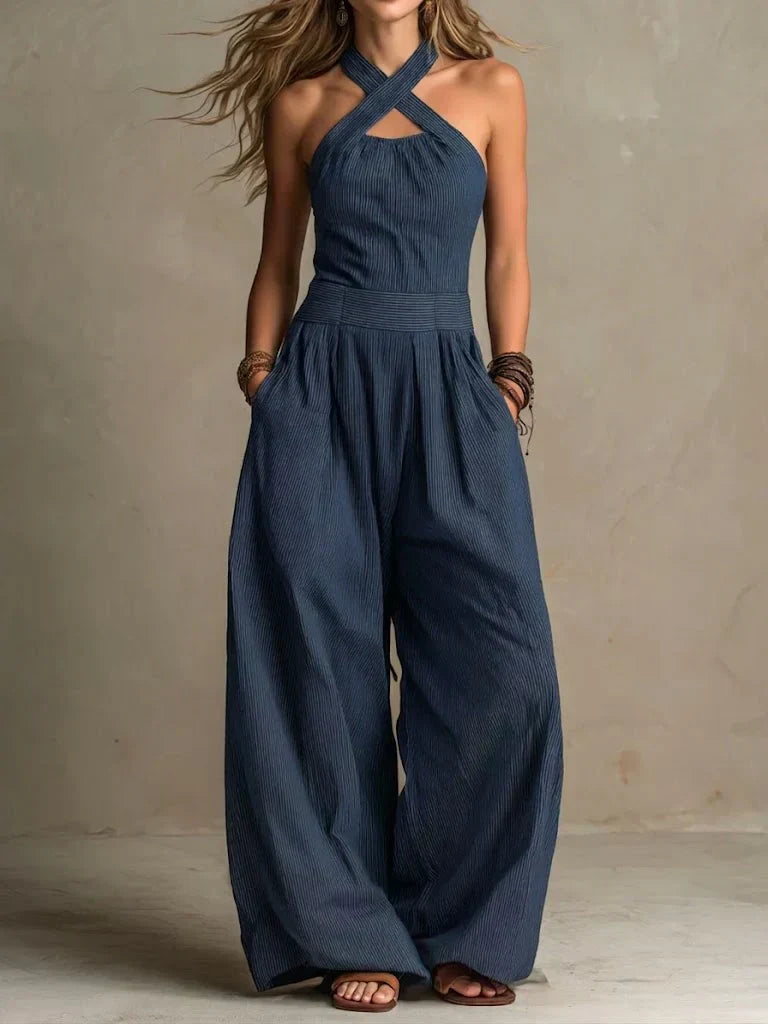 Talyra – Überkreuzter Neckholder-Jumpsuit aus leichtem Stoff