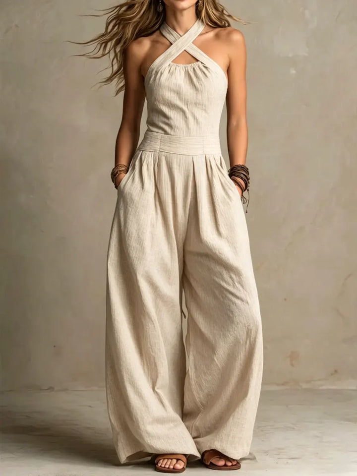 Talyra – Überkreuzter Neckholder-Jumpsuit aus leichtem Stoff