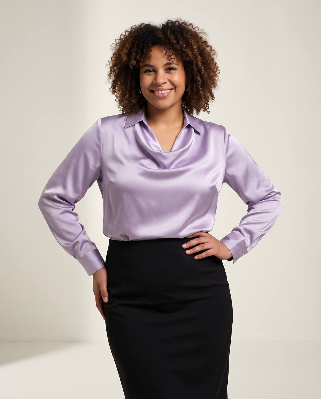 Draped-Neck Satin Blouse