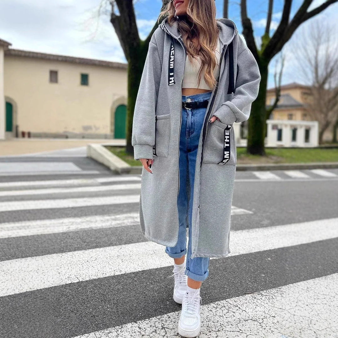 Rilena – lang geschnittene Stretch-Baumwolljacke mit Kapuze