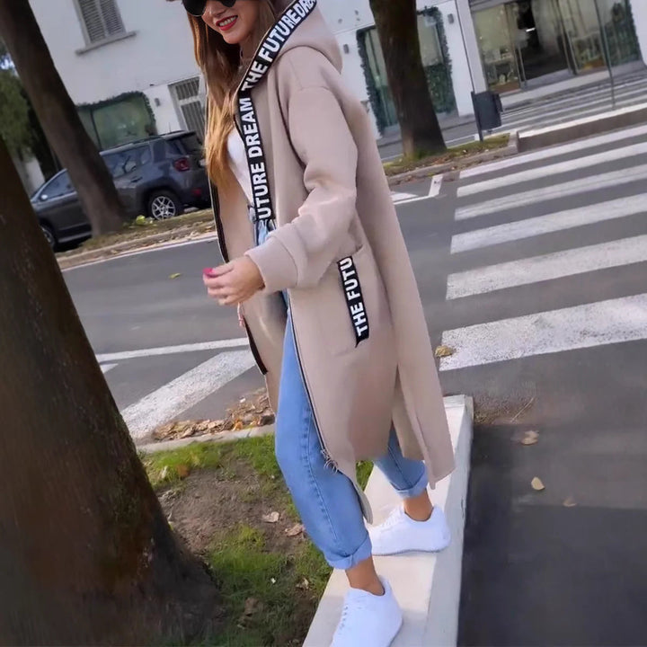 Rilena – lang geschnittene Stretch-Baumwolljacke mit Kapuze