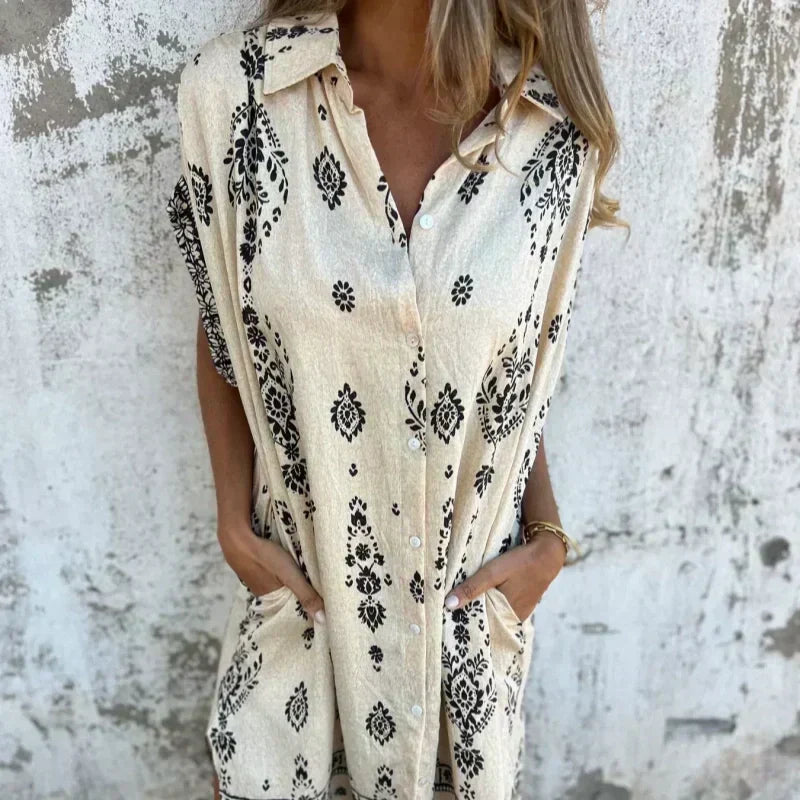Serava – V-Ausschnitt Baumwoll-Leinen-Kleid