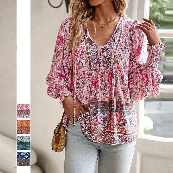 Calira – V-Ausschnitt mit Bindeband Baumwollshirt