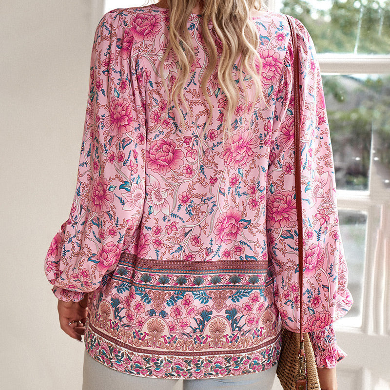 Calira – V-Ausschnitt mit Bindeband Baumwollshirt