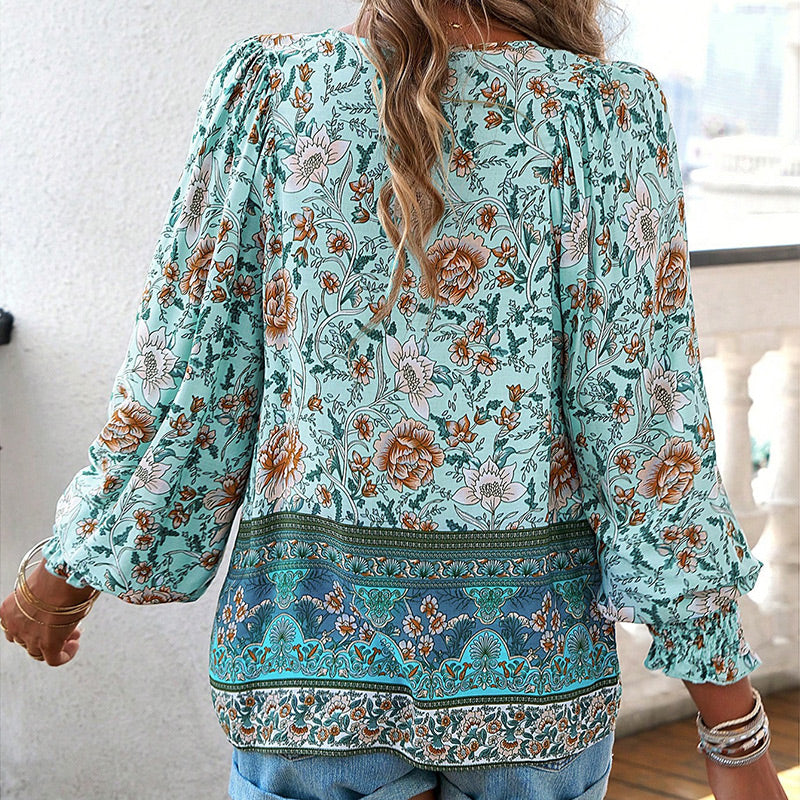 Calira – V-Ausschnitt mit Bindeband Baumwollshirt