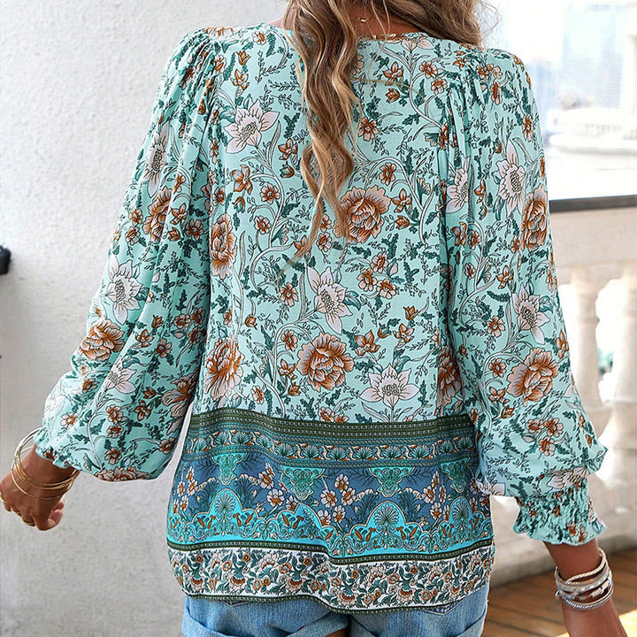 Calira – V-Ausschnitt mit Bindeband Baumwollshirt