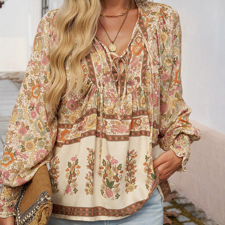 Calira – V-Ausschnitt mit Bindeband Baumwollshirt