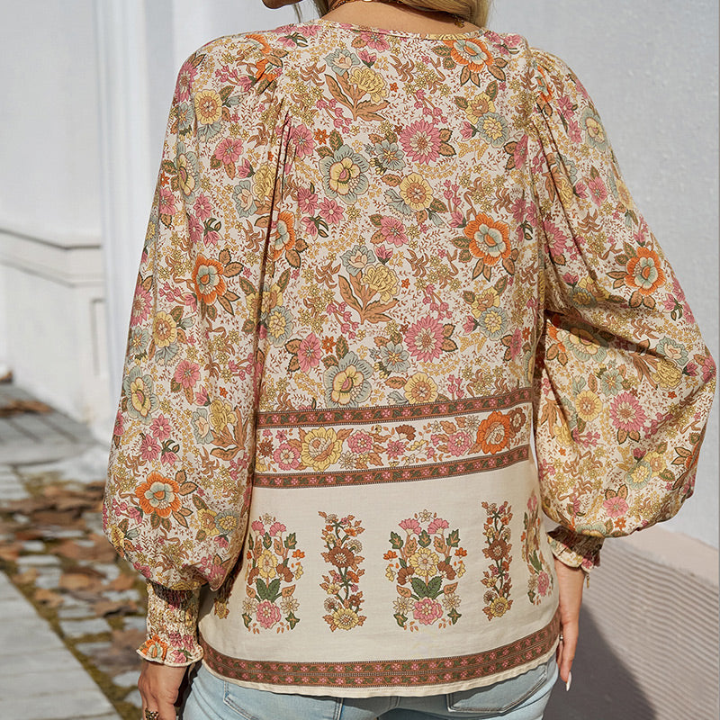 Calira – V-Ausschnitt mit Bindeband Baumwollshirt