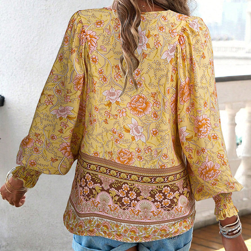 Calira – V-Ausschnitt mit Bindeband Baumwollshirt