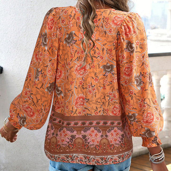 Calira – V-Ausschnitt mit Bindeband Baumwollshirt
