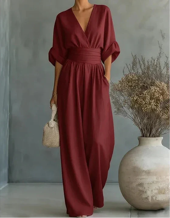 Rilena – mit V-Ausschnitt gewebter Jumpsuit