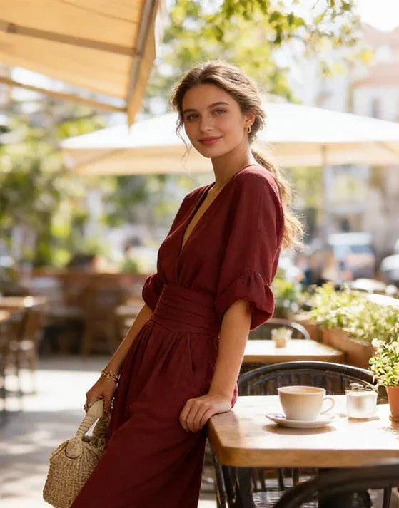Rilena – mit V-Ausschnitt gewebter Jumpsuit