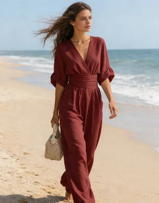 Rilena – mit V-Ausschnitt gewebter Jumpsuit