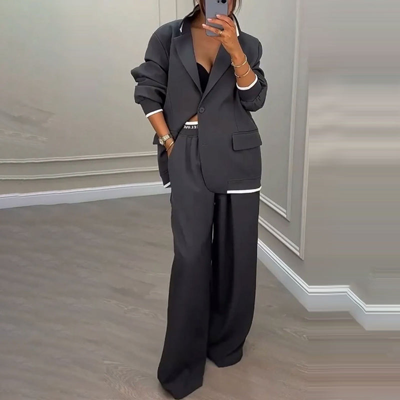 Reniva – Blazer-Set mit Hose mit weitem Bein