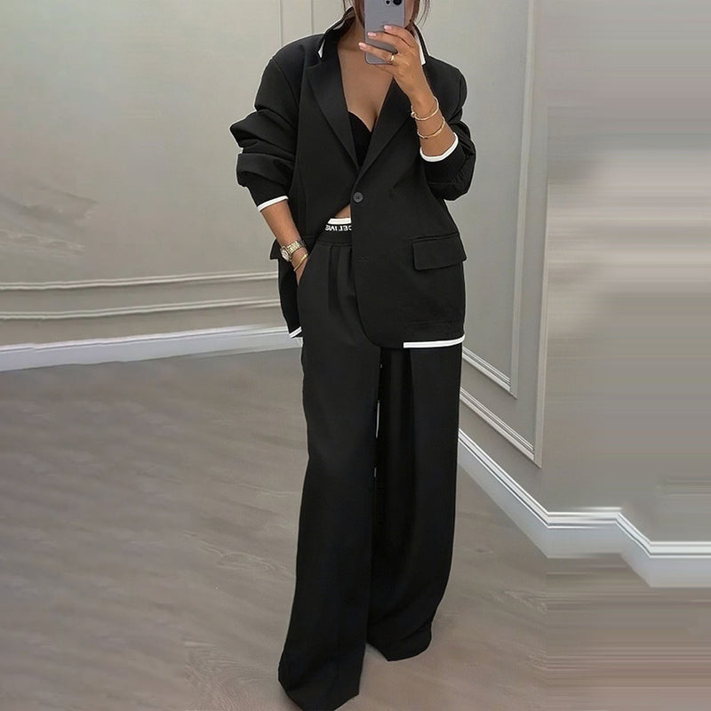 Reniva – Blazer-Set mit Hose mit weitem Bein