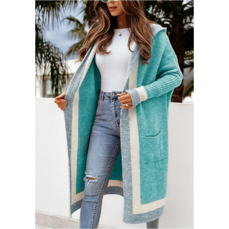 Avenli – Farbblock-Strickjacke mit Kapuze in lockerer Passform