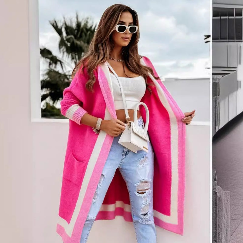 Avenli – Farbblock-Strickjacke mit Kapuze in lockerer Passform