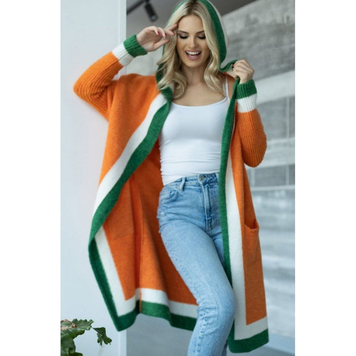 Avenli – Farbblock-Strickjacke mit Kapuze in lockerer Passform