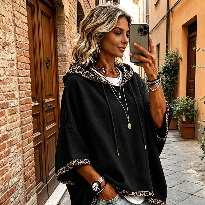 Kivara – Kapuzenpullover mit Leopardenprint-Besatz