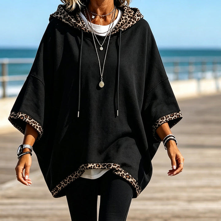 Kivara – Kapuzenpullover mit Leopardenprint-Besatz